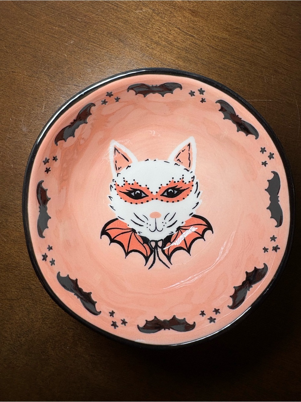 Pink Cat Bat Ceramic Serving Bowl - Halloween Table Accent